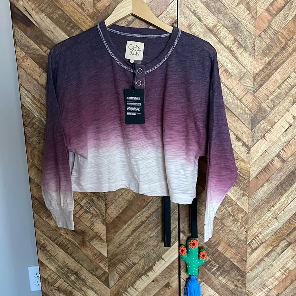 Chaser cropped ombre dip dye henley woman’s size s plum cream REVOLVE